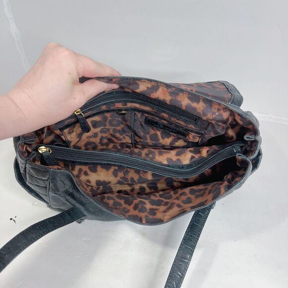 B. Makowsky Black Leather Crocodile Embossed Shoulder Bag Purse - Picture 5 of 10